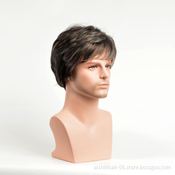 wholesale cheap heat resistant wigs for man short back synthetic hair wig